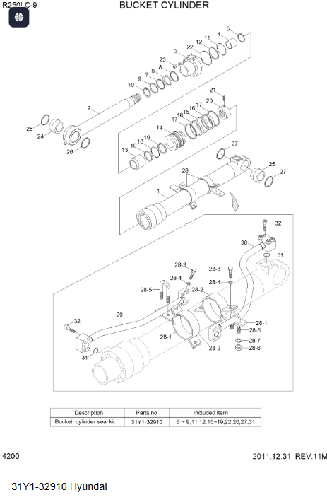 31Y1-32910 31Y1-32911 Bucket Cylinder Seal Kit For R250LC-9 R260LC-9A R260LC-9S 31Y1-32910 31Y1-32911 Bucket Cylinder Seal Kit For R250LC-9 R260LC-9A R260LC-9S