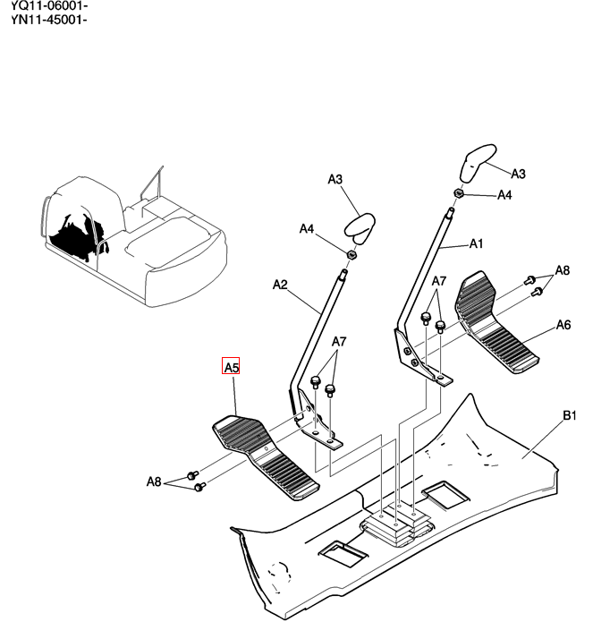 YN55M01011P1 Pedal For SK200-8 SK210-8 SK215SR SK235SR SK250-8 SK260-8 SK260-9 SK295-8 SK295-9