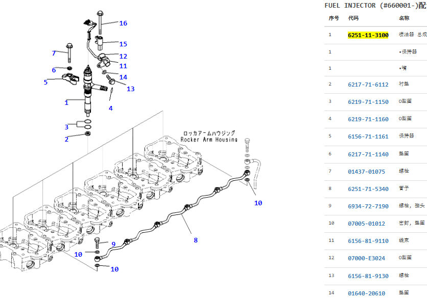 6251-11-3100 6251113100 095000-6070 6D125E Engine Fuel Injector for WA480-6 PC400-8 PC450-8 6251-11-3100 6251113100 095000-6070 6D125E Engine Fuel Injector for WA480-6 PC400-8 PC450-8