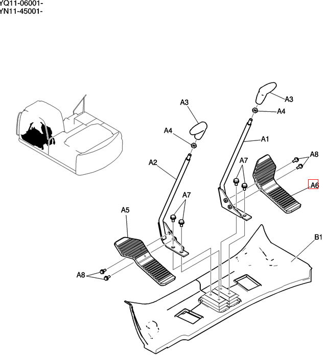 YN55M01010P1 Pedal For SK200-8 SK170-9 SK210-8 SK260-9 SK295-8 SK295-9 SK350-8 SK350-9 SK485-8