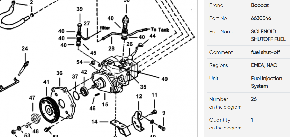 6630546 B3.3 Engine Fuel Shutdown Solenoid Valve For Bobcat Loaders 843 853 6630546 B3.3 Engine Fuel Shutdown Solenoid Valve For Bobcat Loaders 843 853