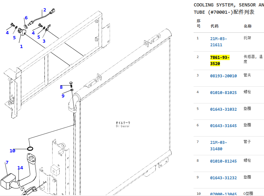 7861-93-3520 7861933520 Water Temperature Sensor For PC450-7 PC450-8 PC650-8 PC600-8 PC700-8 PC800-8
