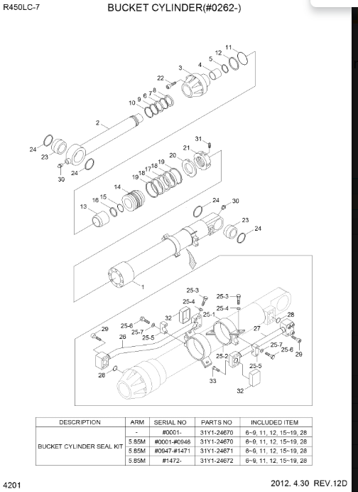 31Y1-24672 Bucket Cylinder Seal Repair Kit For R450LC-7 31Y1-24672 Bucket Cylinder Seal Repair Kit For R450LC-7
