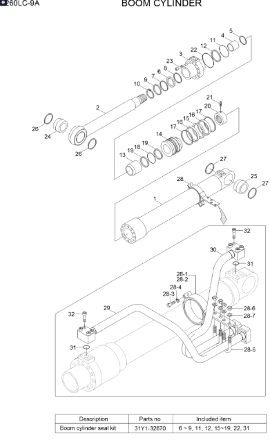 31Y1-32670 31Y132670 Boom Cylinder Seal Kit For R250LC-9 R260LC-9A R260LC-9S 31Y1-32670 31Y132670 Boom Cylinder Seal Kit For R250LC-9 R260LC-9A R260LC-9S