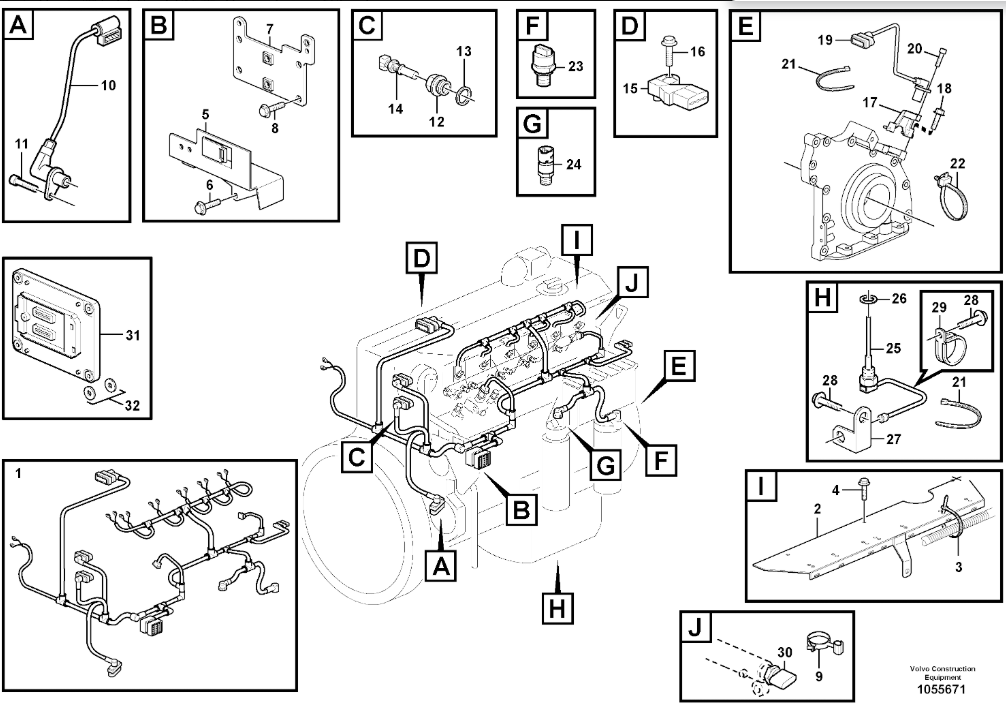 VOE22243151 22243151 D6E Engine Wiring Harness For EC160C EC180C EC200B EC210B EC210C EC220D EC235C