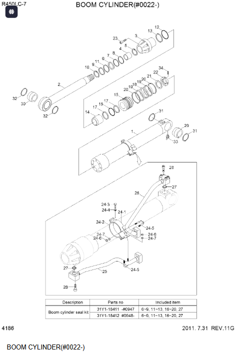 31Y1-18411 Boom Cylinder Seal Repair Kit For R450LC-7 R450LC-7A 31Y1-18411 Boom Cylinder Seal Repair Kit For R450LC-7 R450LC-7A