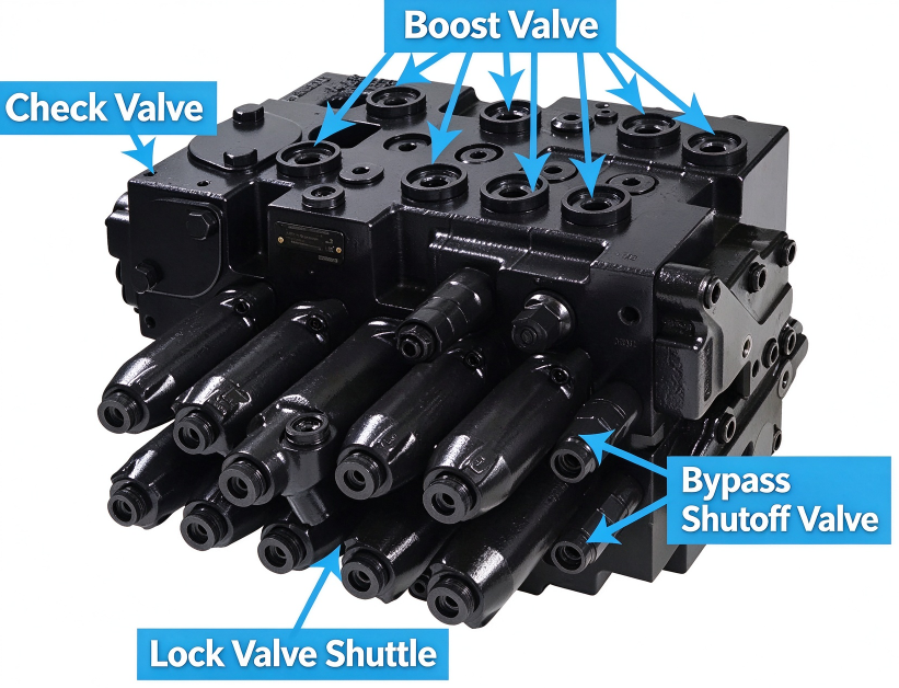 Kobelco 20-Ton 8-Series Excavator Main Control Valve (MCV) Spool Functions Guide Kobelco 20-Ton 8-Series Excavator Main Control Valve (MCV) Spool Functions Guide
